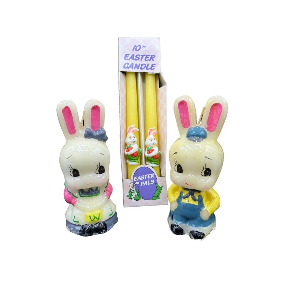 Vintage Easter Bunny Rabbit Candle Lot 10" Tapers 6.25" figural